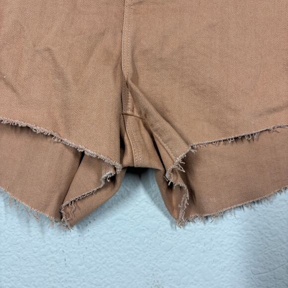 L'Agence 33 Audrey Mid Rise Cut Off Shorts Dark Camel Brown Cotton Blend Pockets - Picture 4 of 7